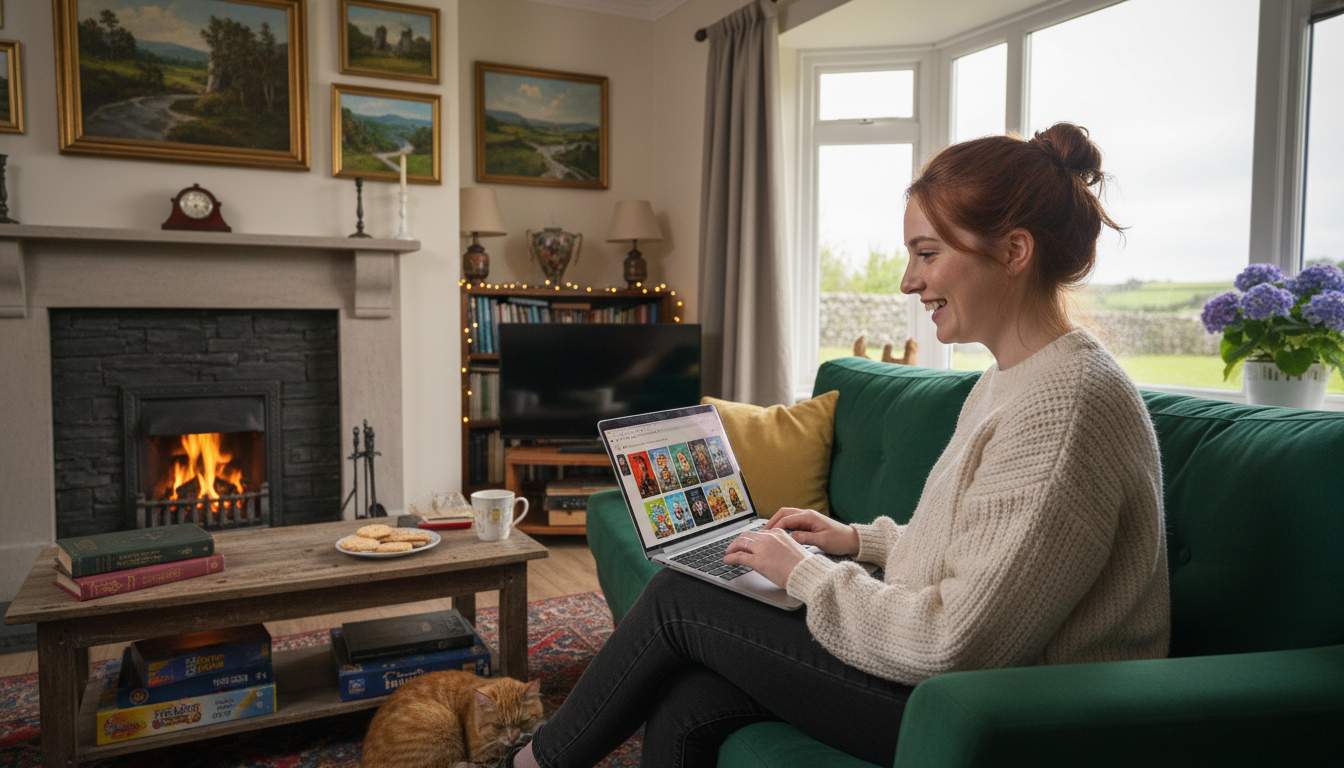 Woman browsing games on her laptop